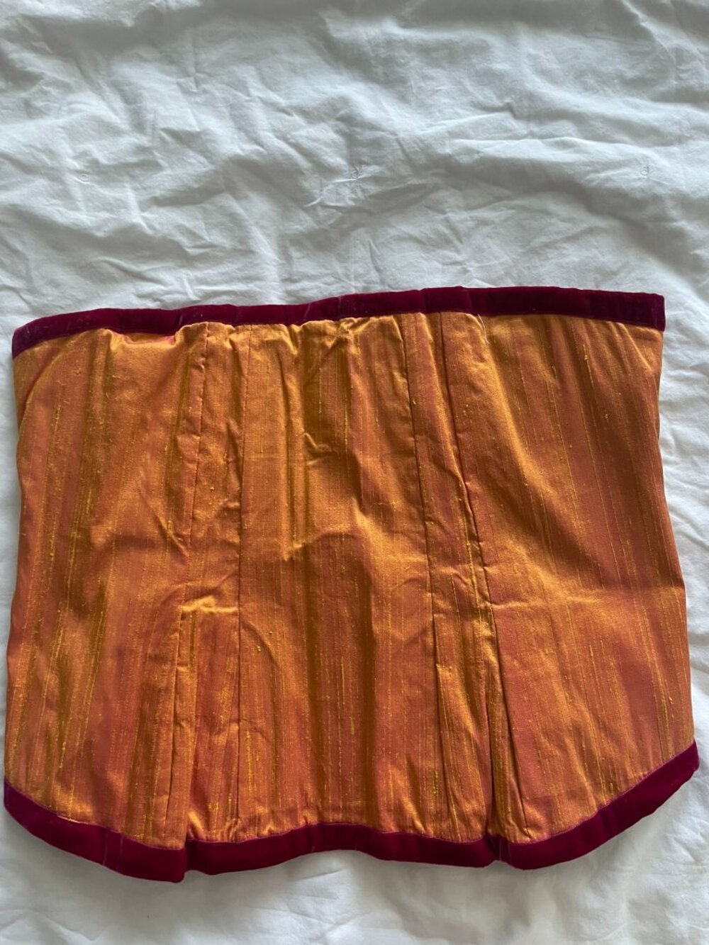Custom Gold‑Pink Shimmer Corset – Deep Velvet Trim – Structured Boning – Handmad
